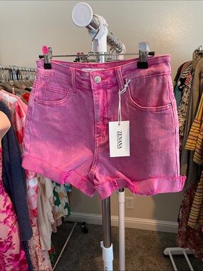 Zenana Mineral Wash Pink Denim Shorts